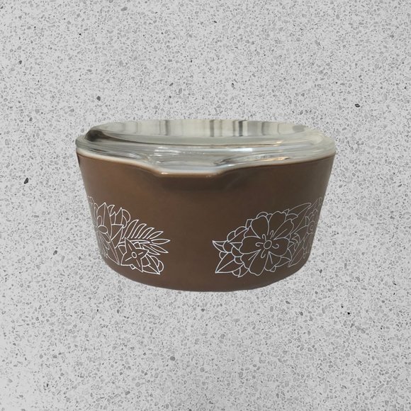Pyrex Woodland Brown Flowers Round 474-B 1.5 Quart Casserole Dish - Picture 2 of 7